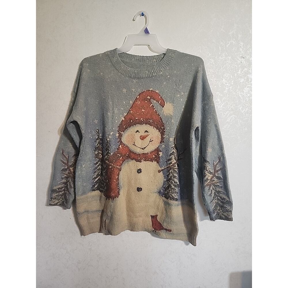 Women's Snowman Sweater - blue/gray